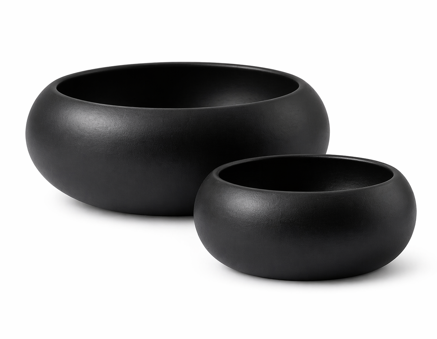 OVAL CERAMIC PLANTERS, SET OF 2 - Black