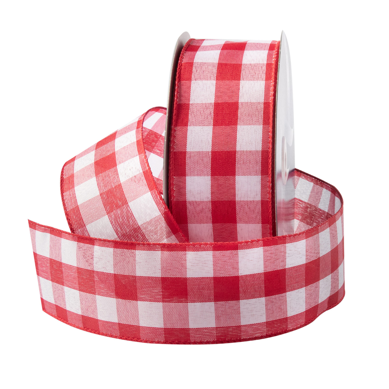 WIRED CHECKERED RIBBON - Red/White - 25-Yards per Roll/ 12-Rolls per Case