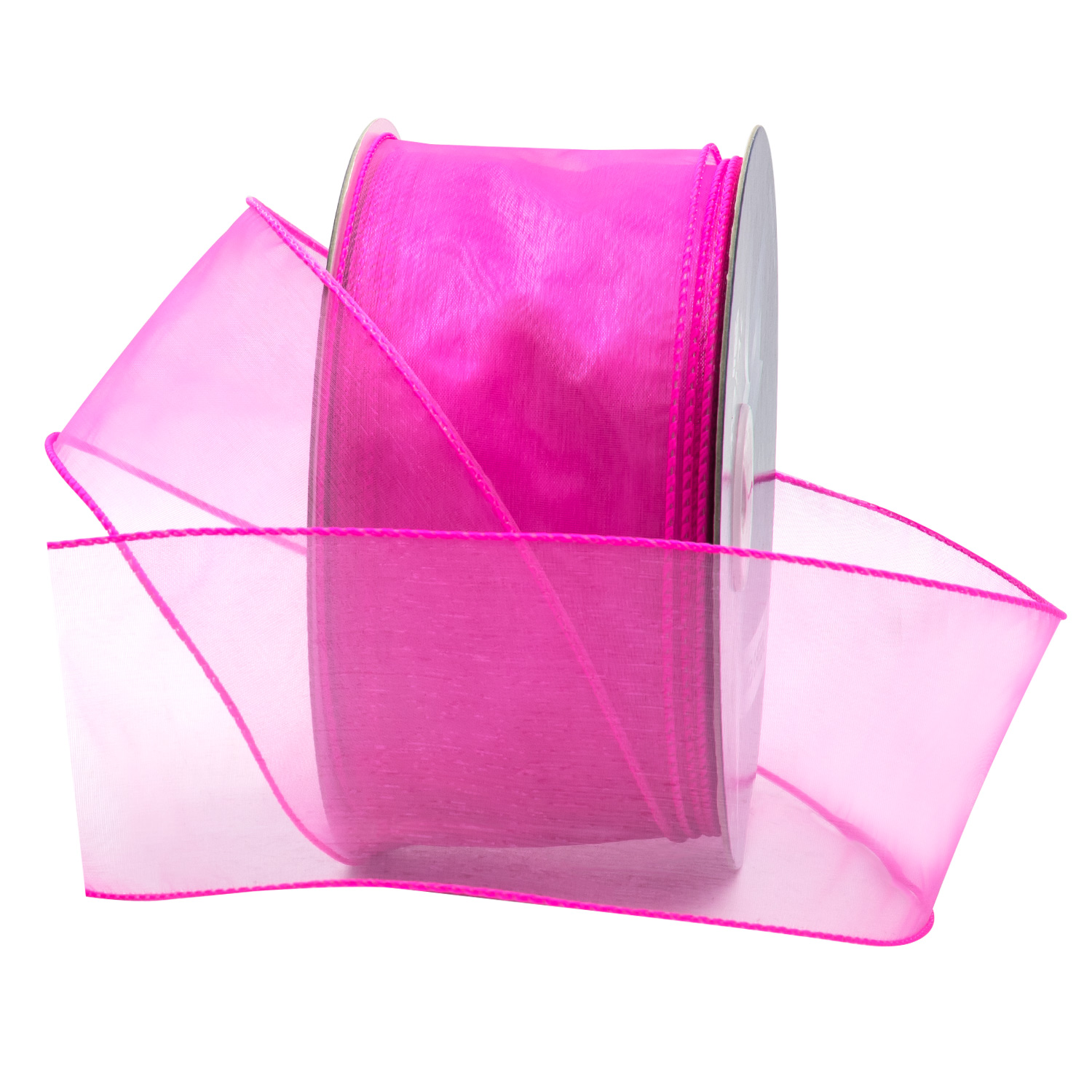 WIRED SHEER RIBBON | 50-Yards per Roll - 2 1/2" - Hot Pink