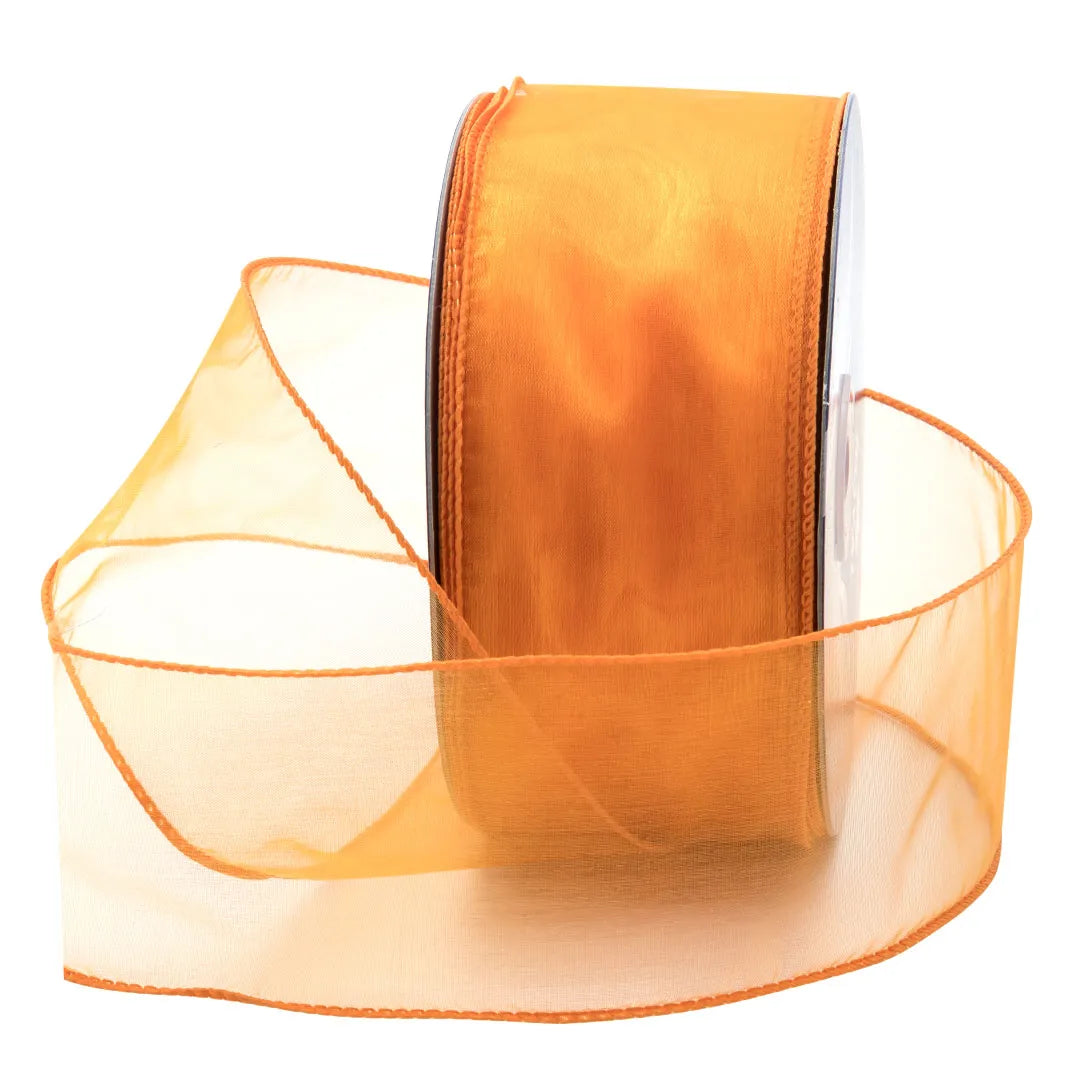 WIRED SHEER RIBBON | 50-Yards per Roll - 2 1/2" - Orange