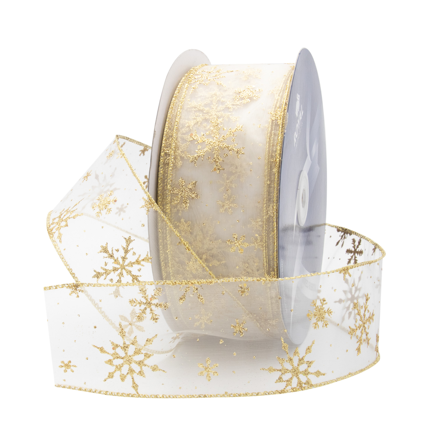 SNOWFLAKE RIBBON | 50-Yards per Roll - Ivory/Gold