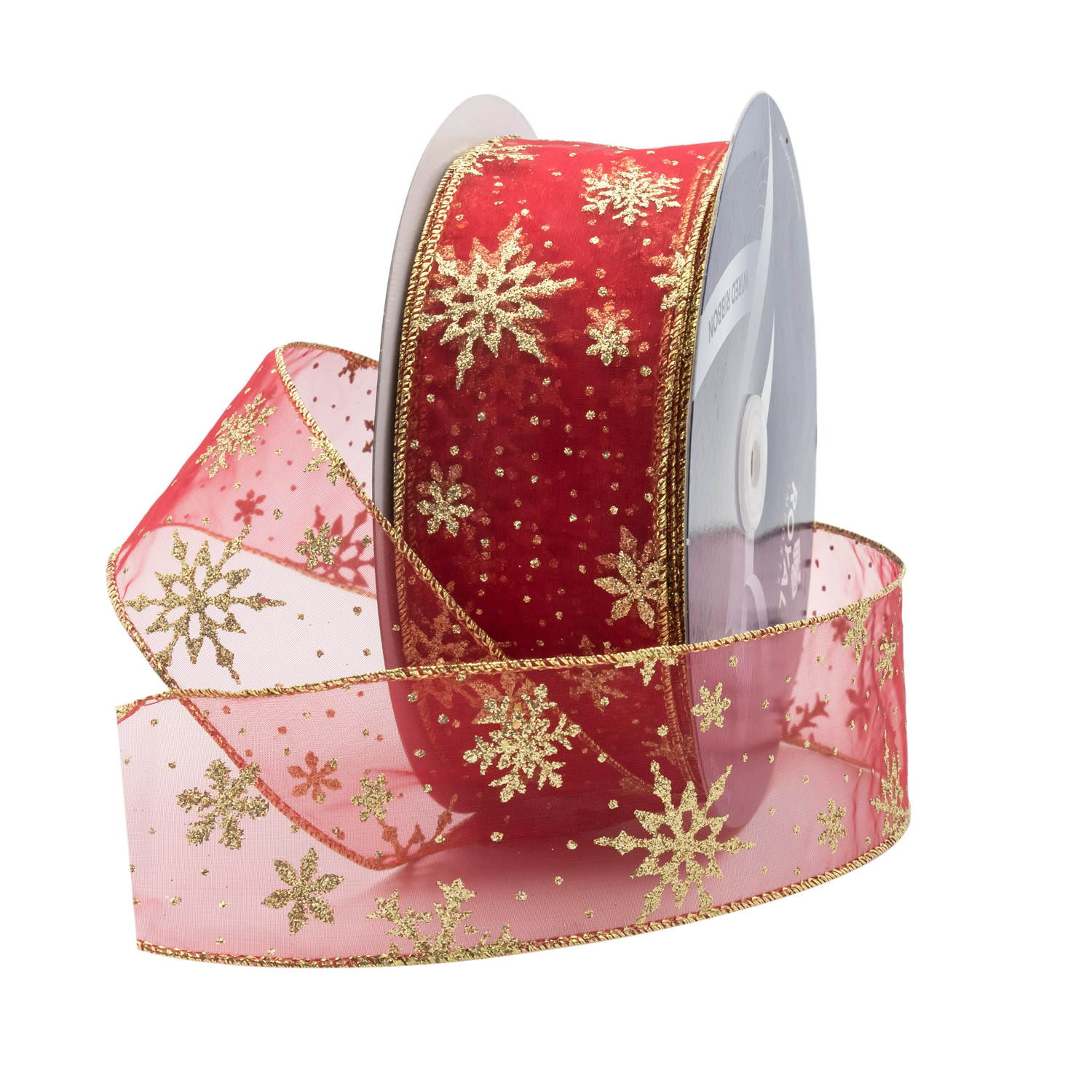 SNOWFLAKE RIBBON | 50-Yards per Roll - Red/Gold