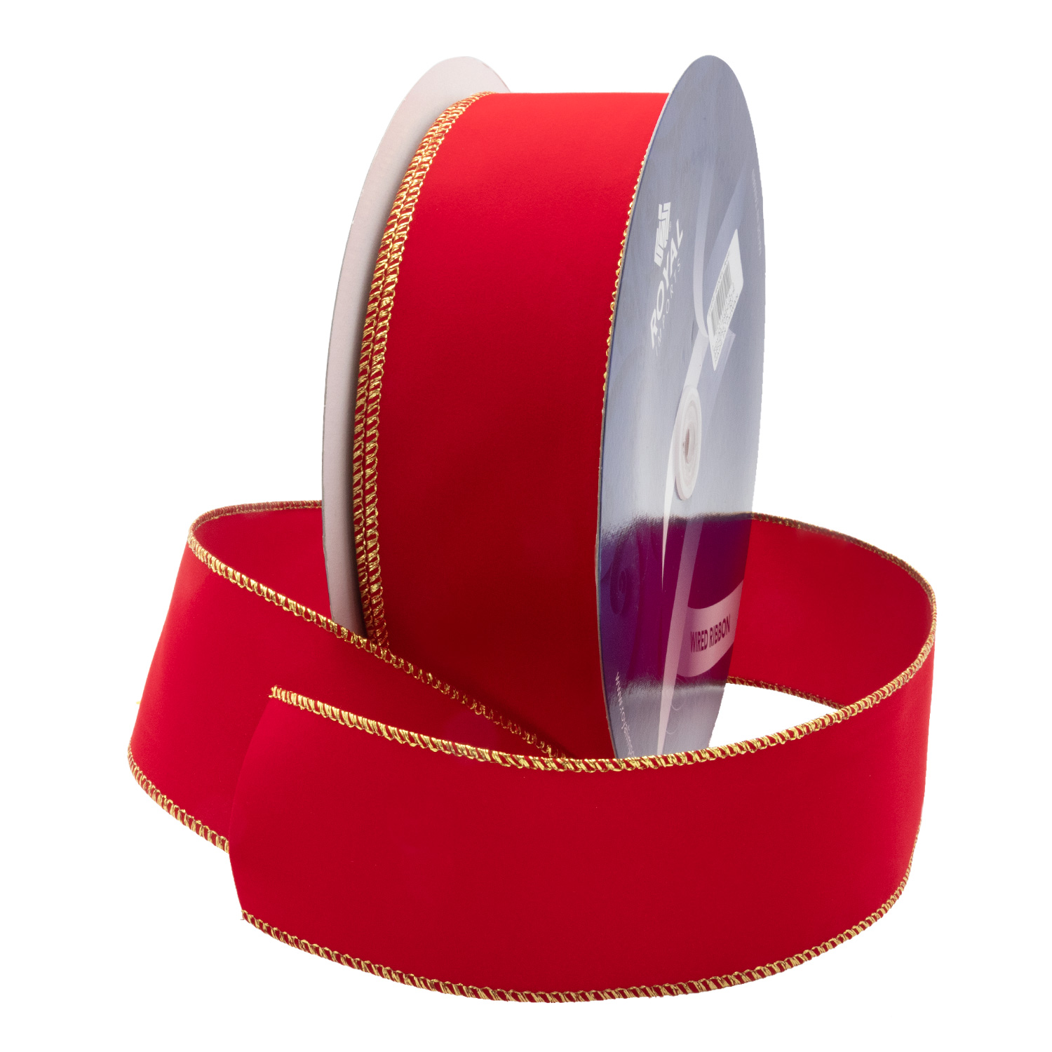 WIRED VELVET RIBBON - 2 1/2" - Red/Gold - 50-Yards per Roll/ 12-Rolls per Case
