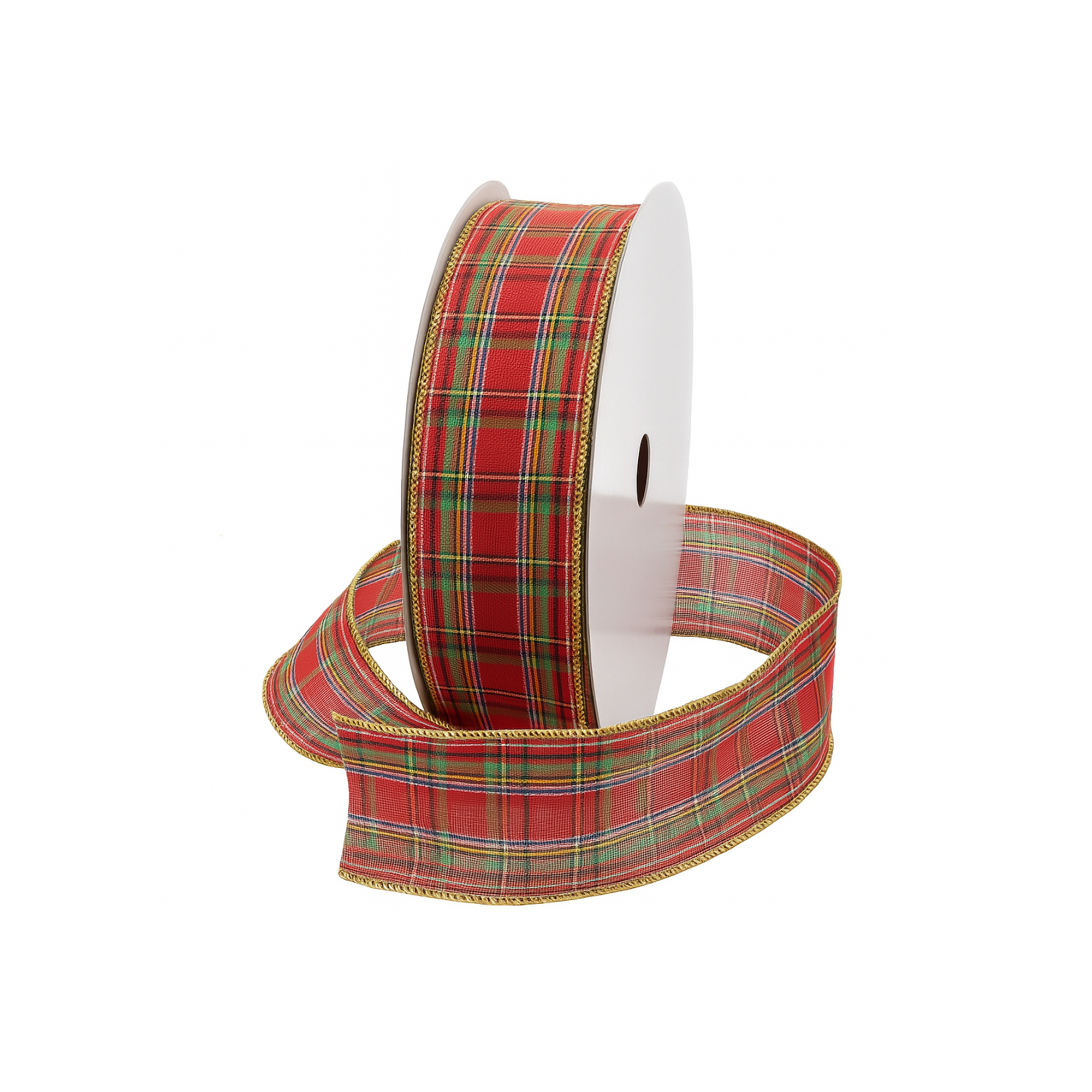PLAID GOLD EDGE WIRED RIBBON - 50-Yards per Roll/ 12-Rolls per Case
