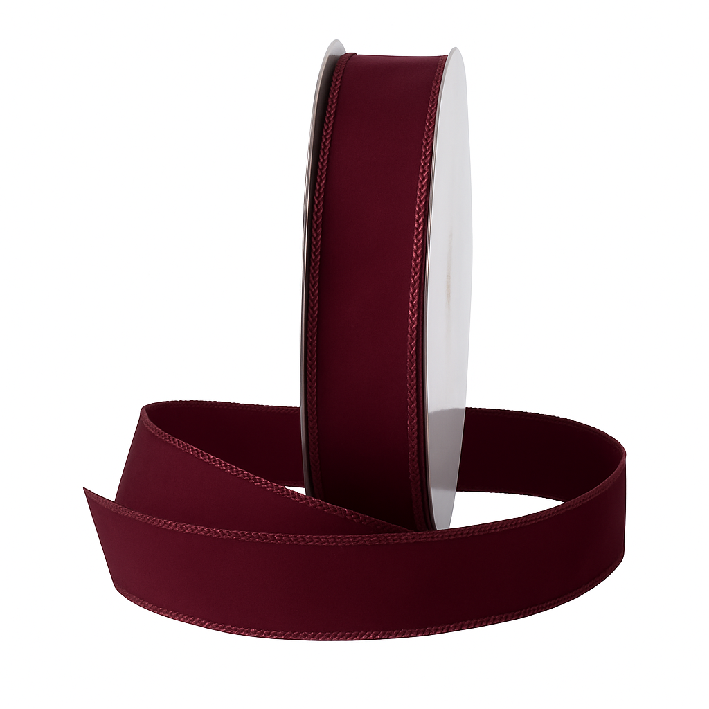 WIRED VELVET RIBBON - 1 1/2" - Burgundy - 25-Yards per Roll/ 12-Rolls per Case