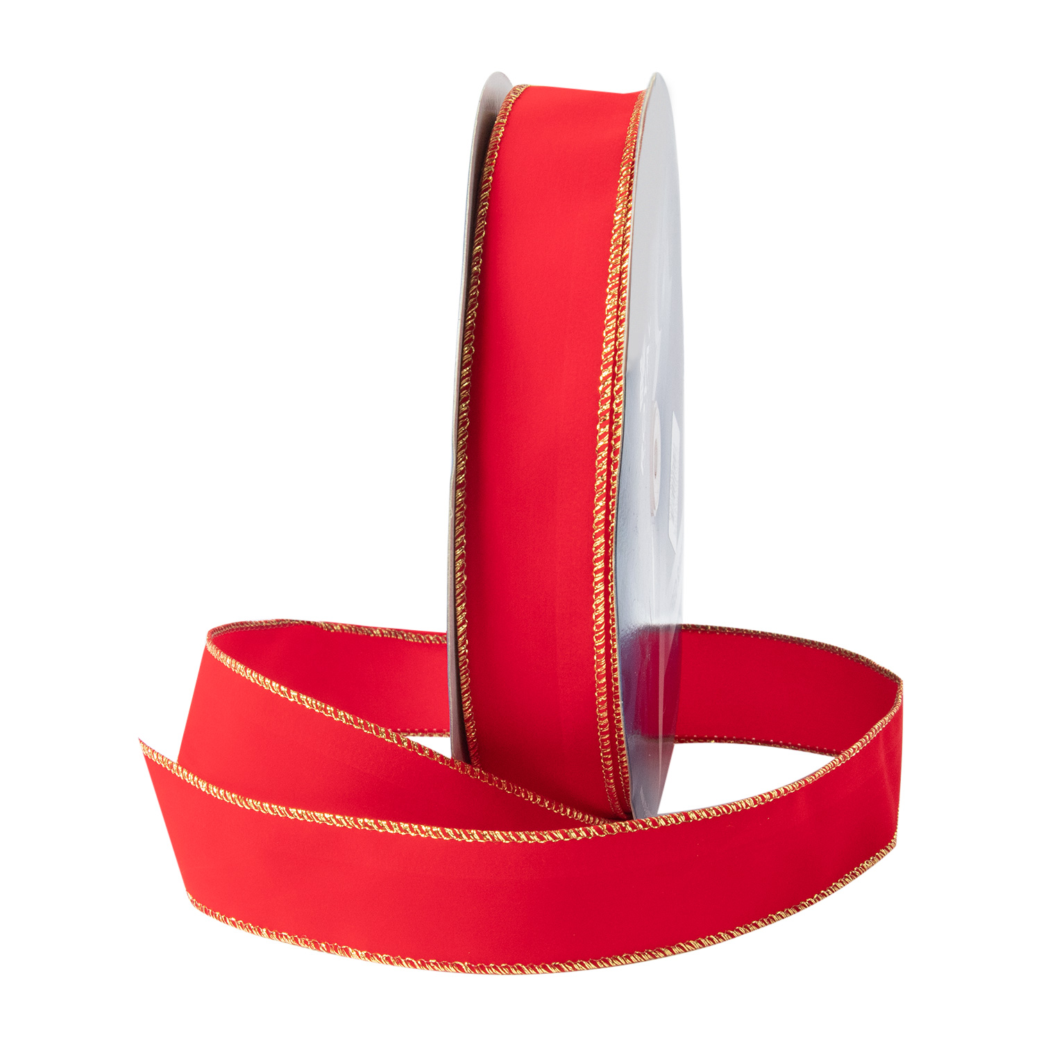 WIRED VELVET RIBBON - 1 1/2" - Red/Gold - 50-Yards per Roll/ 12-Rolls per Case