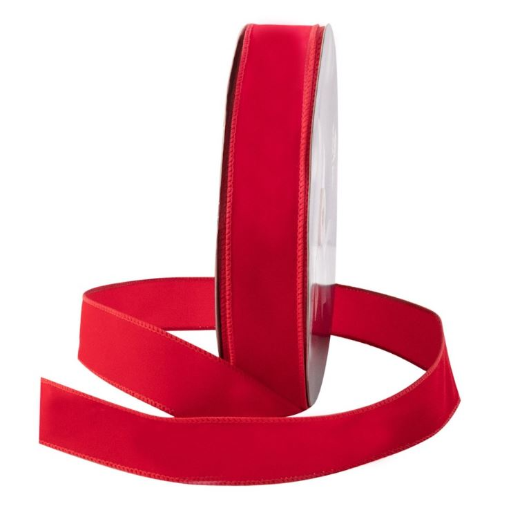 WIRED VELVET RIBBON - 1 1/2" - Red - 50-Yards per Roll/ 12-Rolls per Case