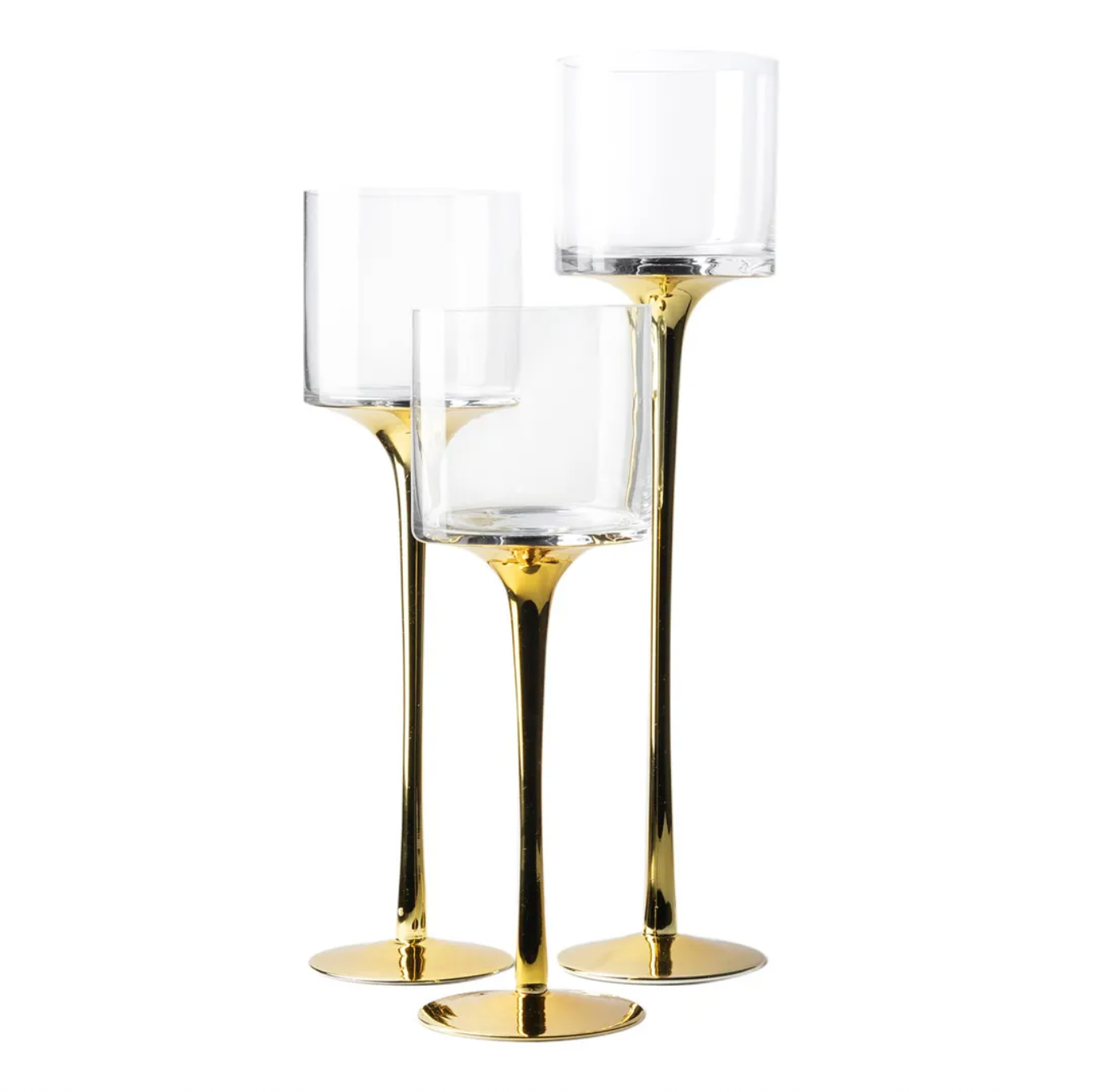 HURRICANE ON PEDESTAL, SET OF 3 - Clear/Gold