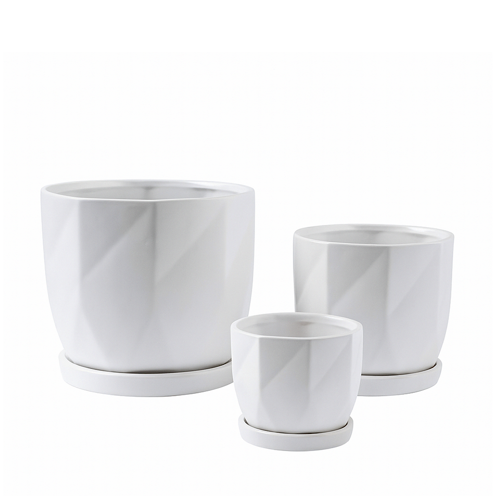 GEOMETRIC CERAMIC PLANTERS, SET OF 3