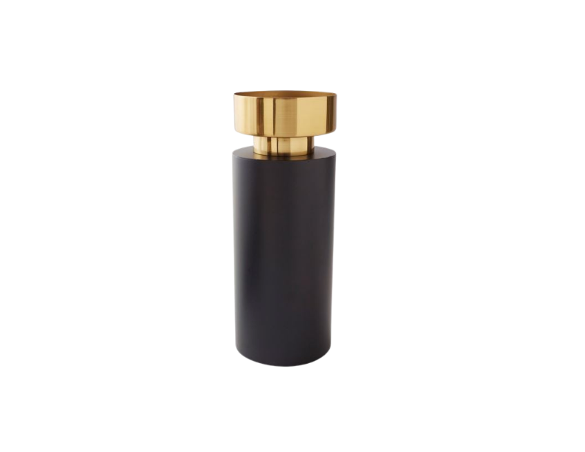 NOIR & GOLD PILLAR CANDLE HOLDER - 12"