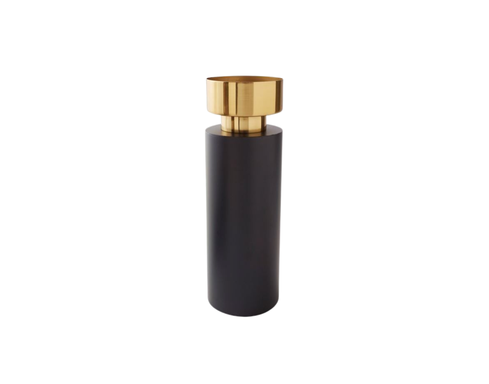 NOIR & GOLD PILLAR CANDLE HOLDER - 16"