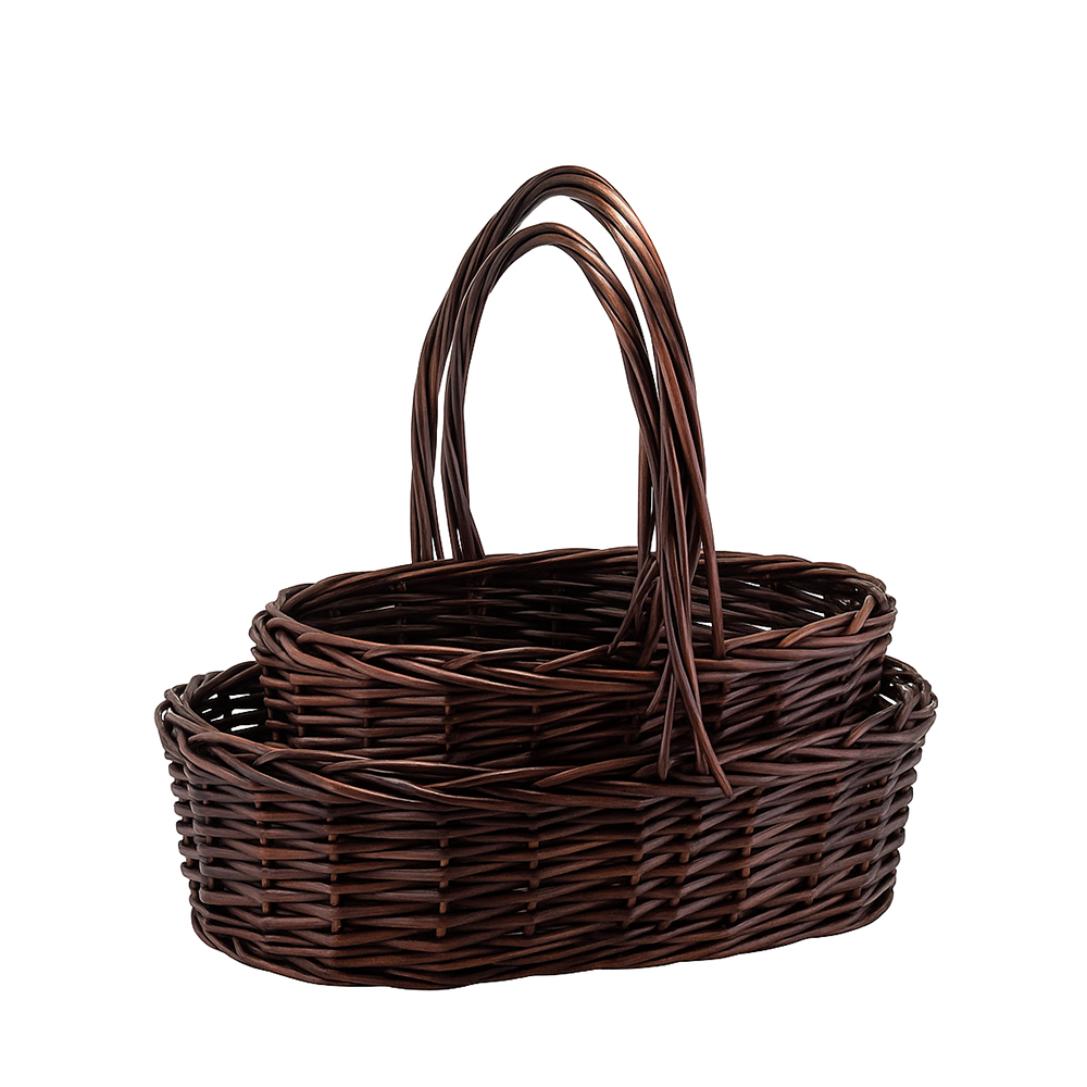SHALLOW OVAL HANDLED BASKET, SET OF 4 - Brown