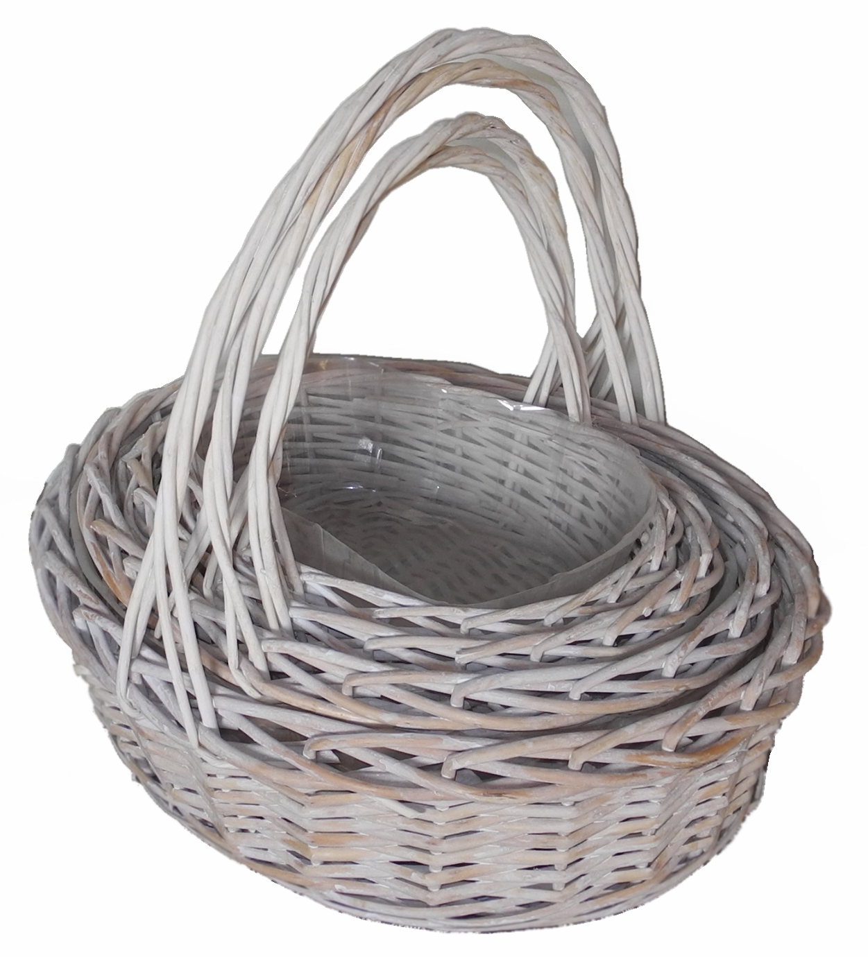 SHALLOW OVAL HANDLED BASKET, SET OF 4 - White Wash