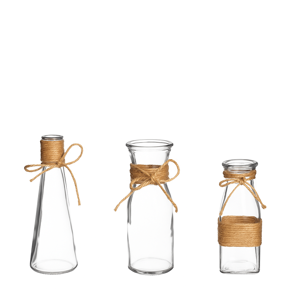 RUSTIC BUD VASES WITH ROPE DETAIL, SET OF 3