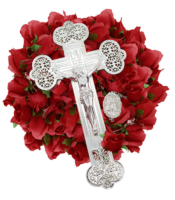 53 BEAD LARGE ROSARY SILK FLOWER FILLED | 1-Piece per Pack - Silver/Red