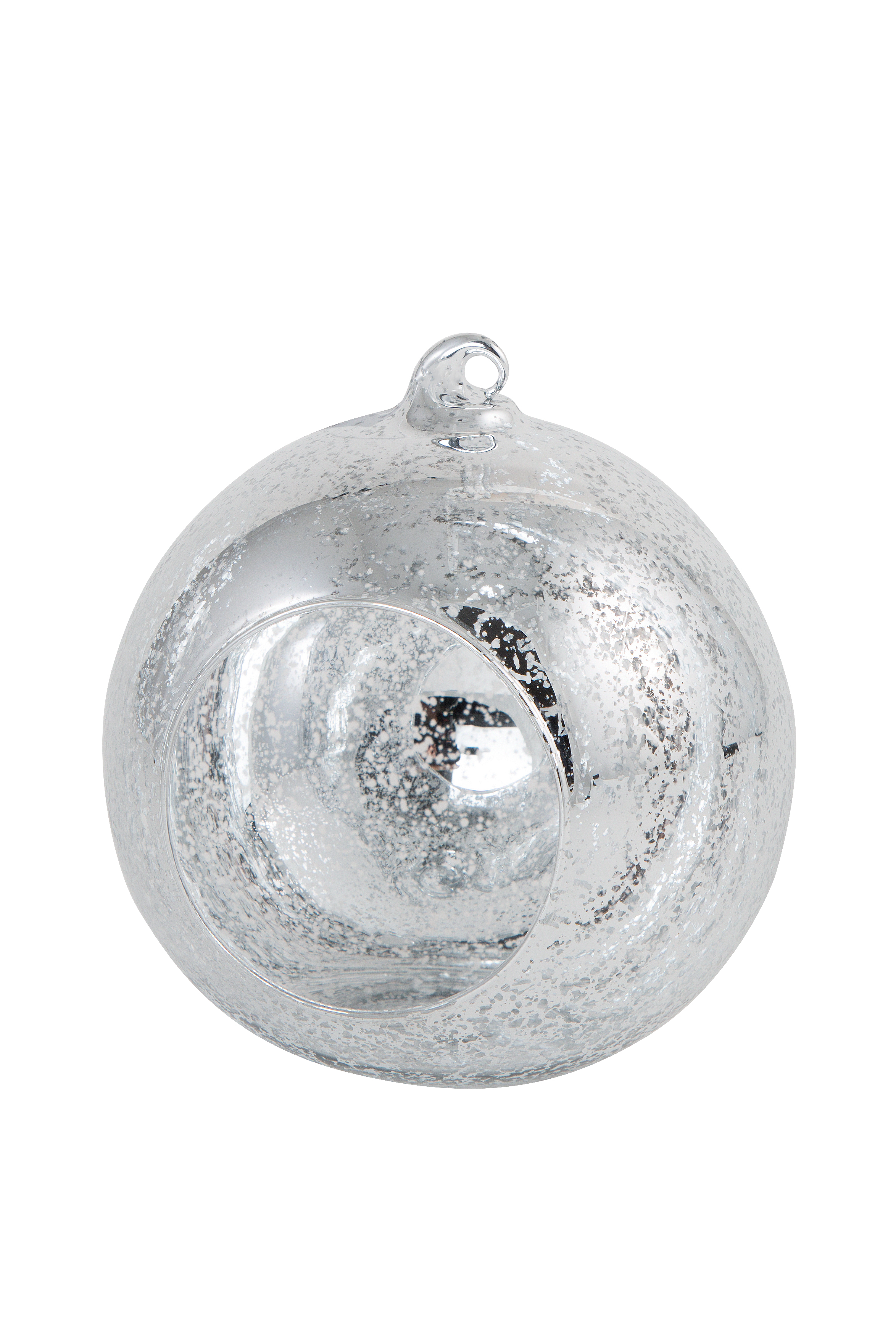 HANGING GLASS CANDLE HOLDER - 6.5" - Silver Speckled