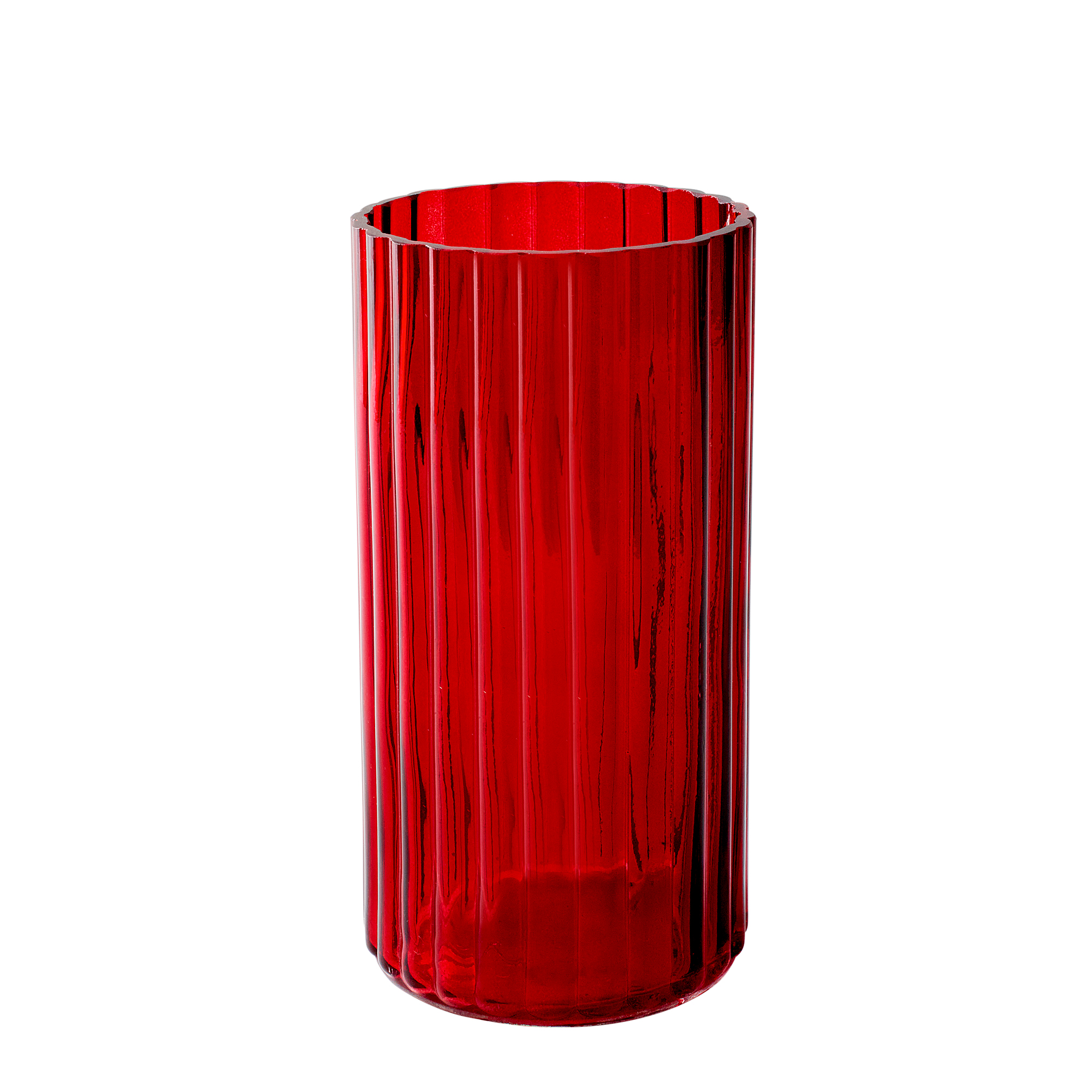 RIBBED CYLINDER VASE - Red