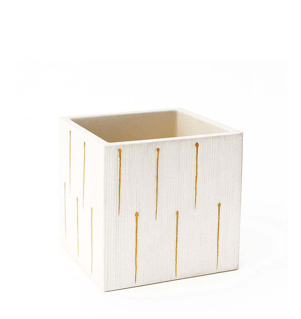 ETCH CUBE VASE - 5" × 5" × 5" - White/Gold