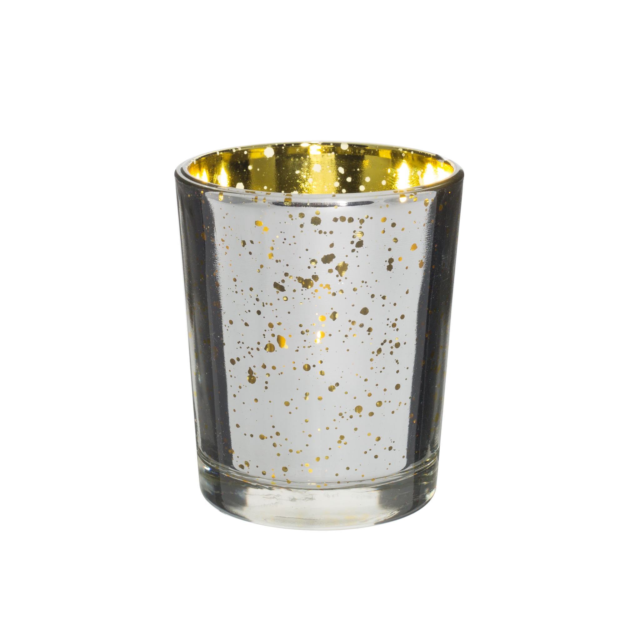UNFILLED SHOT VOTIVE GLASS - Silver & Gold Mercury - 36-Piece per Pack