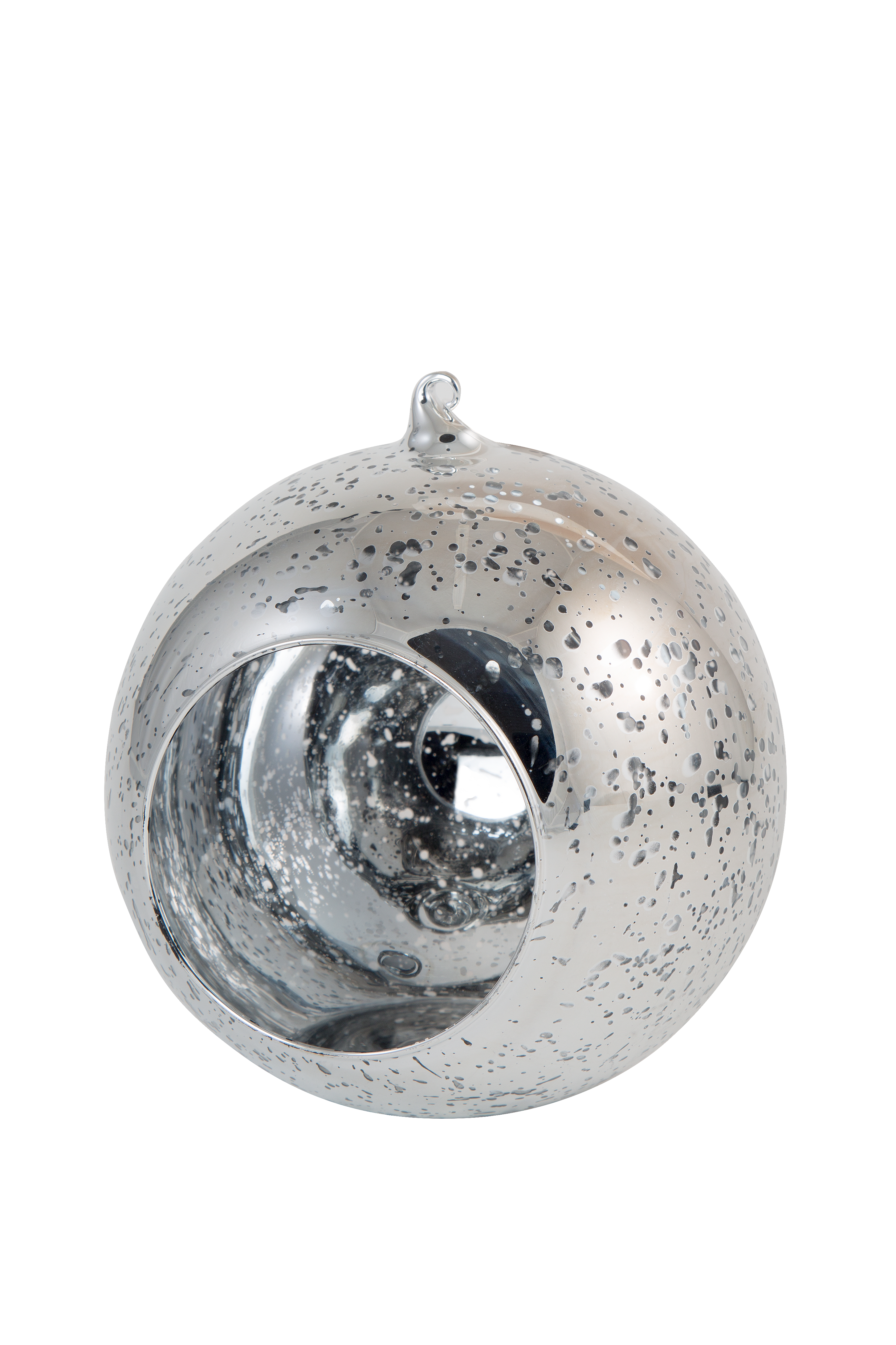 HANGING GLASS CANDLE HOLDER - 5.5" - Silver Speckled