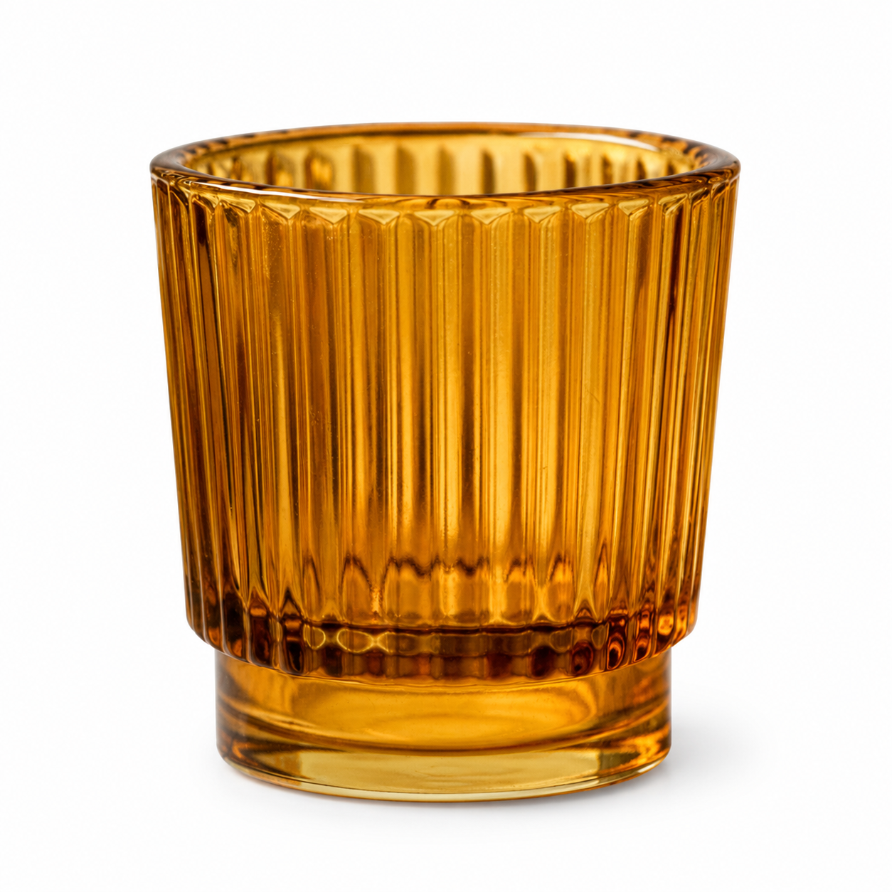 AMBER RIBBED CYLINDER VOTIVE GLASS