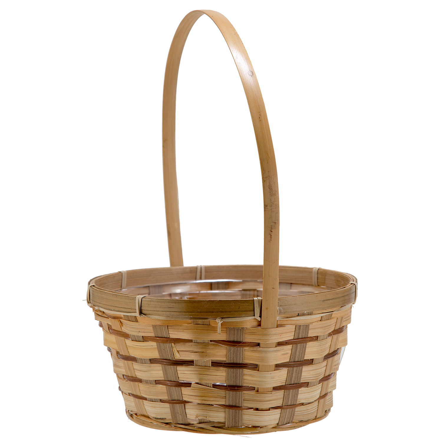 ROUND HANDLED BASKET WITH LINER - 8" - Brown Stained