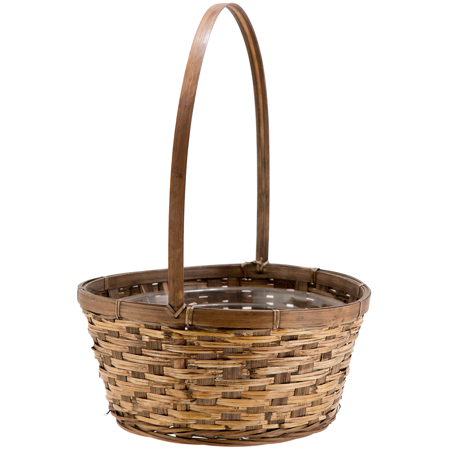 ROUND HANDLED BASKET WITH LINER - 10" - Brown