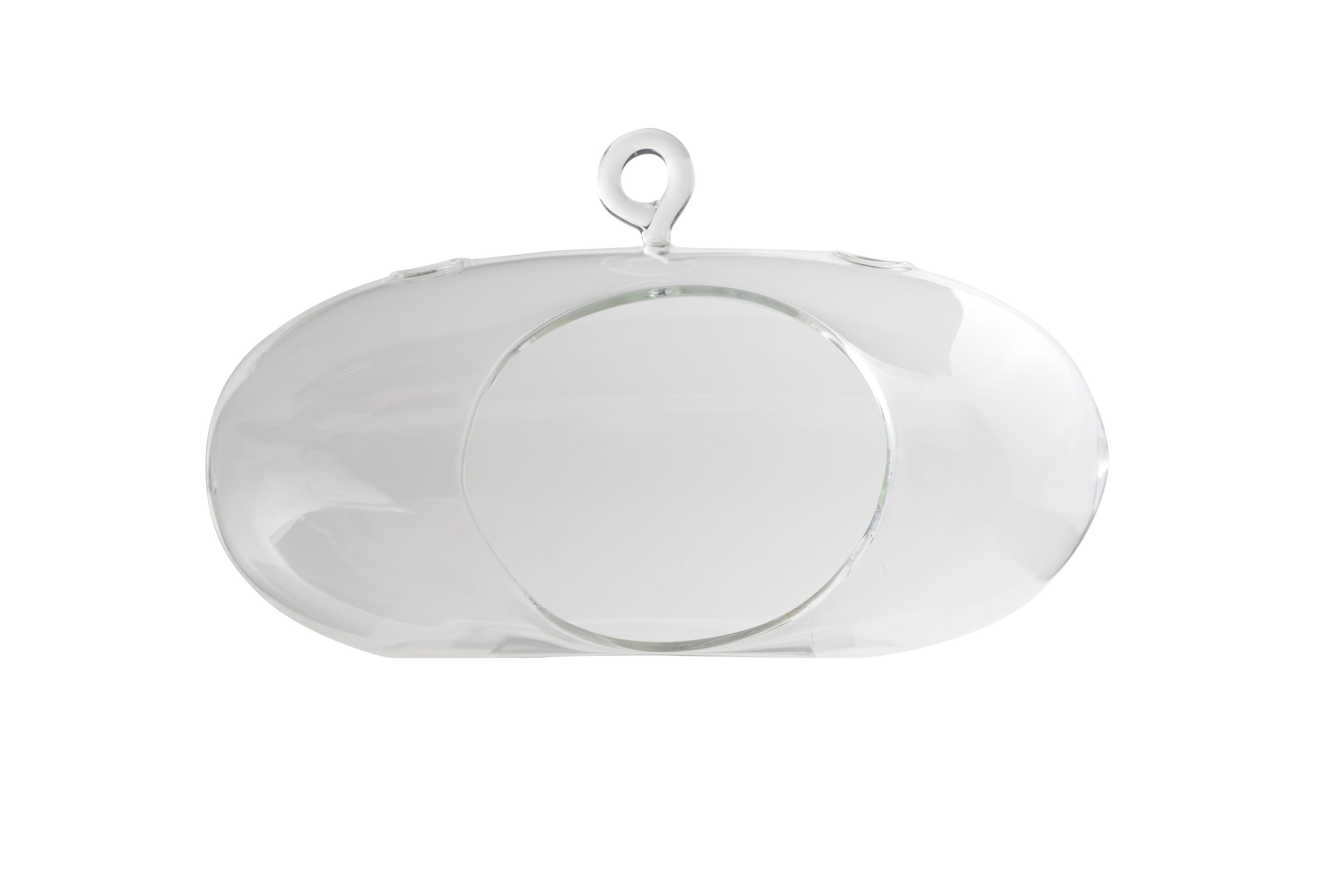 SMALL OBLONG HANGING GLASS CANDLE HOLDER